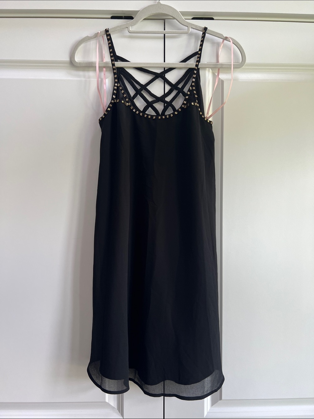 Forever 21 Black Mini Dress with Studded Trim and Crisscross Back